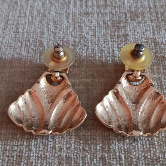 Gold Tone Rhinestone Triangular Earrings - Picture 2 of 6